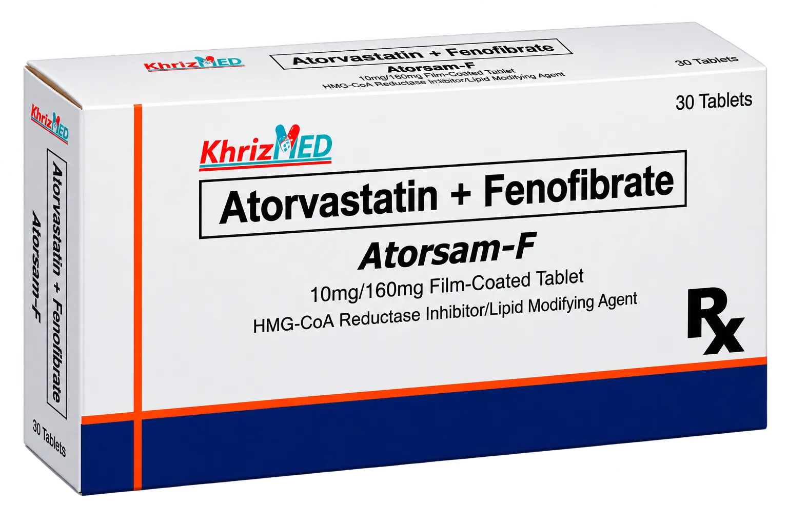 Atorsam-F carton, Atorvastatin plus Fenofibrate 10 mg/160 mg film-coated tablet