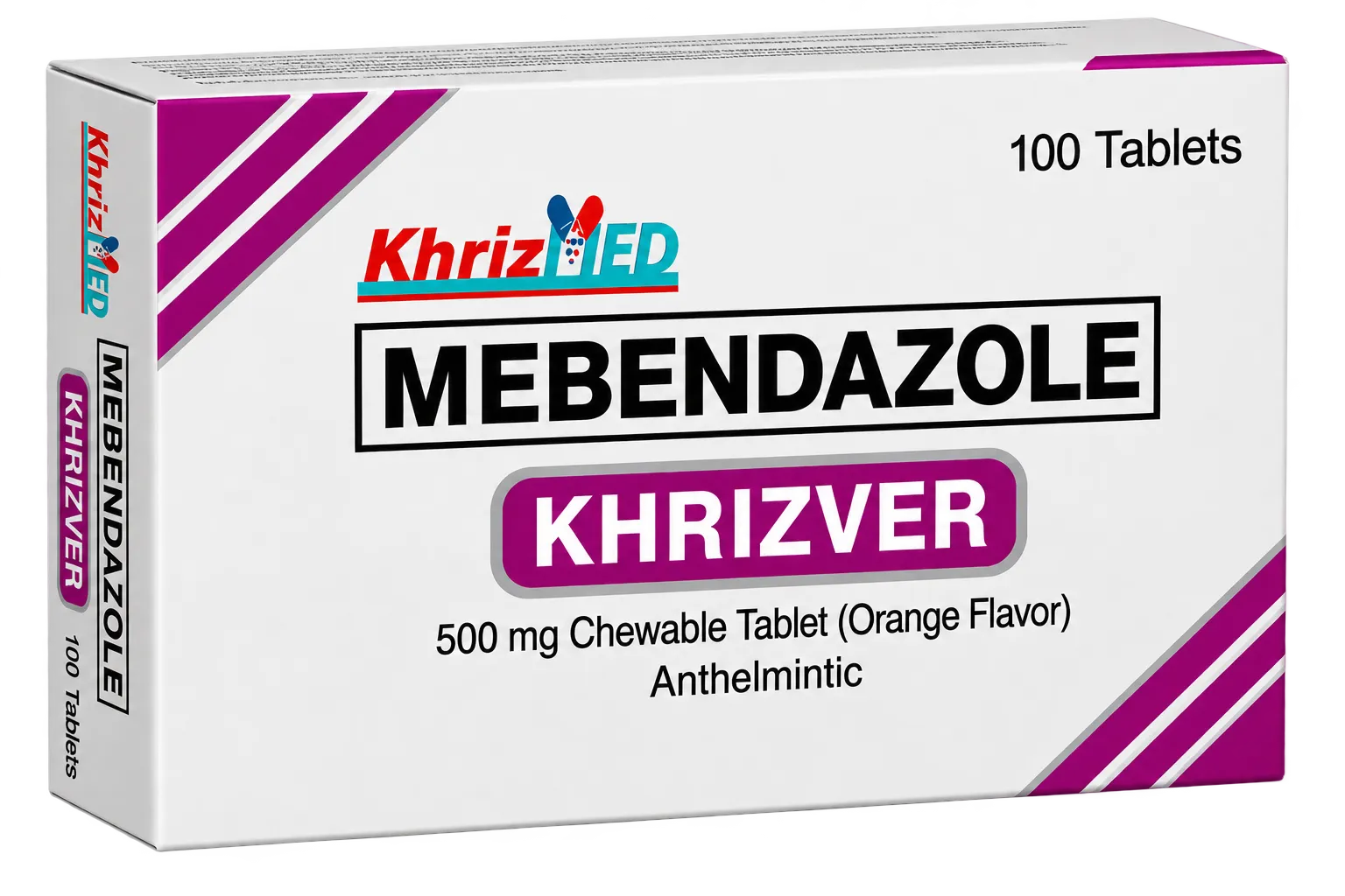 Khrizver carton, Mebendazole 500 mg chewable tablet