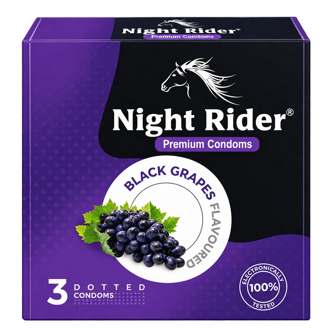 Night Rider Dotted black grapes flavoured condom, box of 3